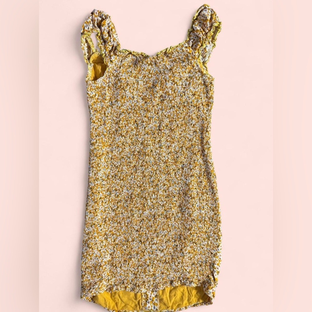 Hello Molly Yellow Floral Mini Dress with Button-up Detail - Picture 2 of 4